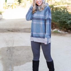 Boutique Simplified Teal Me About It Plaid Thumbhole Tunic New Arrivals
