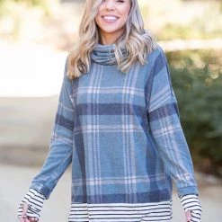 Boutique Simplified Teal Me About It Plaid Thumbhole Tunic New Arrivals