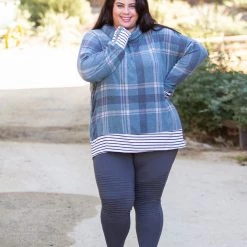 Boutique Simplified Teal Me About It Plaid Thumbhole Tunic New Arrivals