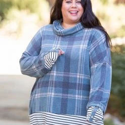 Boutique Simplified Teal Me About It Plaid Thumbhole Tunic New Arrivals