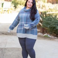 Boutique Simplified Teal Me About It Plaid Thumbhole Tunic New Arrivals