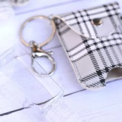 Boutique Simplified Grey & Black Plaid Hand Sani Keychain Holder