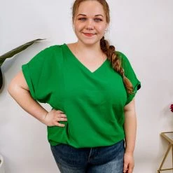 Iris & Rainbow Boutique #N253 Elegant Style Top (Kelly Green) New Arrivals