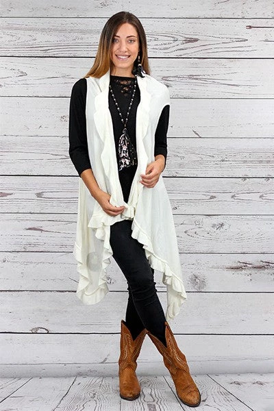 Iris & Rainbow Boutique #L529 Dreamy Ruffle Vest Cardigan (White) New Arrivals 3 Iris & Rainbow Boutique #L529 Dreamy Ruffle Vest Cardigan (White) New Arrivals
