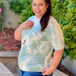 Boutique Simplified Sea Mist Tie Dye Ruched Top