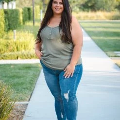 Boutique Simplified Heart & Soul Tank In Olive