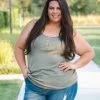 Boutique Simplified Heart & Soul Tank In Olive