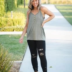 Boutique Simplified Heart & Soul Tank In Olive