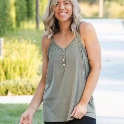 Boutique Simplified Heart & Soul Tank In Olive