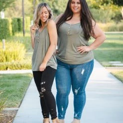 Boutique Simplified Heart & Soul Tank In Olive