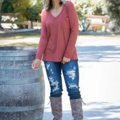 Boutique Simplified Spiced Latte Long Sleeve Top