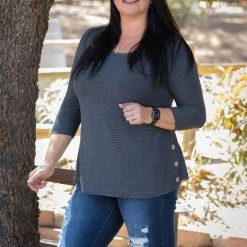 Boutique Simplified Charcoal Illusions 3/4 Sleeve New Arrivals