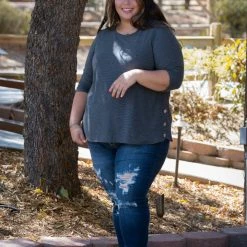 Boutique Simplified Charcoal Illusions 3/4 Sleeve New Arrivals