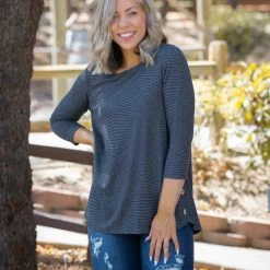 Boutique Simplified Charcoal Illusions 3/4 Sleeve New Arrivals