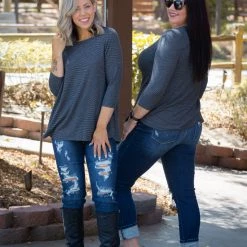 Boutique Simplified Charcoal Illusions 3/4 Sleeve New Arrivals