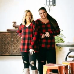 Boutique Simplified New Arrivals Mad About Plaid Pullover - Red