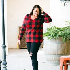 Boutique Simplified New Arrivals Mad About Plaid Pullover - Red