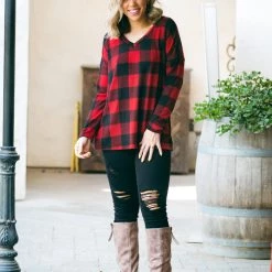 Boutique Simplified New Arrivals Mad About Plaid Pullover - Red