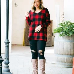 Boutique Simplified New Arrivals Mad About Plaid Pullover - Red