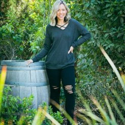 Boutique Simplified All The Feels Pullover In Charcoal