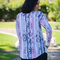 Boutique Simplified Pinkin' In Aztec Long Sleeve Top