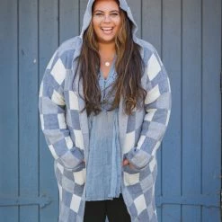 Boutique Simplified Checkmate Hooded Knit Jacket