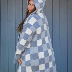 Boutique Simplified Checkmate Hooded Knit Jacket