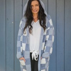 Boutique Simplified Checkmate Hooded Knit Jacket