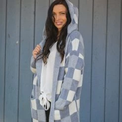 Boutique Simplified Checkmate Hooded Knit Jacket