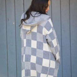 Boutique Simplified Checkmate Hooded Knit Jacket