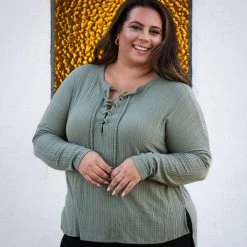 Boutique Simplified I'm All Yours Lace Up Front Long Sleeve Top