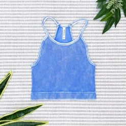 Iris & Rainbow Boutique #M561 VINTAGE WASHED RIBBED SEAMLESS CROPPED CAMI TOP