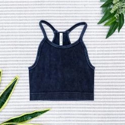 Iris & Rainbow Boutique #M561 VINTAGE WASHED RIBBED SEAMLESS CROPPED CAMI TOP