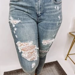 Iris & Rainbow Boutique New Arrivals #N271 Lace Patch Judy Blue Skinny Jeans