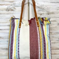 Iris & Rainbow Boutique #M2091STRP(NRS) Madison Handwoven Striped Tote New Arrivals