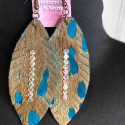 Iris & Rainbow Boutique New Arrivals Tan And Blue With Rhinestones (Earrings)