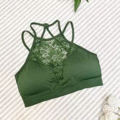 Iris & Rainbow Boutique #604 High Neck Lace Bralette (Army Green)