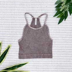 Iris & Rainbow Boutique #M561 VINTAGE WASHED RIBBED SEAMLESS CROPPED CAMI TOP