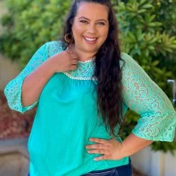 Boutique Simplified Pearls And Lace 3/4 Sleeve Top New Arrivals