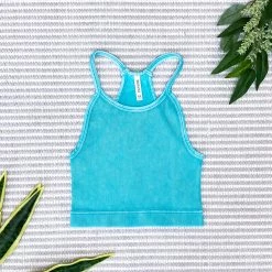 Iris & Rainbow Boutique #M561 VINTAGE WASHED RIBBED SEAMLESS CROPPED CAMI TOP