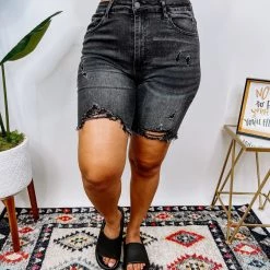 Iris & Rainbow Boutique #N313 Night Away Distressed Long Shorts New Arrivals