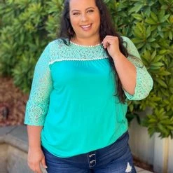 Boutique Simplified Pearls And Lace 3/4 Sleeve Top New Arrivals