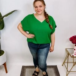 Iris & Rainbow Boutique #N253 Elegant Style Top (Kelly Green) New Arrivals