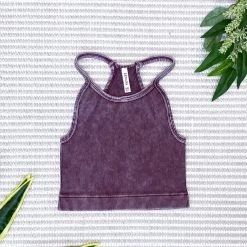 Iris & Rainbow Boutique #M561 VINTAGE WASHED RIBBED SEAMLESS CROPPED CAMI TOP
