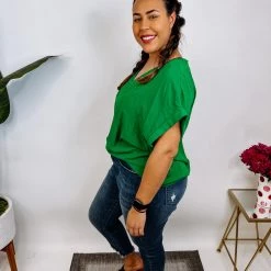 Iris & Rainbow Boutique #N253 Elegant Style Top (Kelly Green) New Arrivals