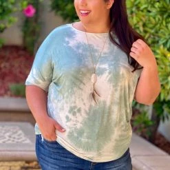 Boutique Simplified Sea Mist Tie Dye Ruched Top