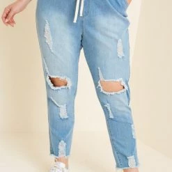 Iris & Rainbow Boutique #B119 Summer Distressed Drawstring Jeans