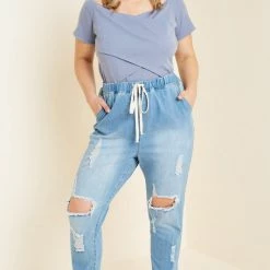 Iris & Rainbow Boutique #B119 Summer Distressed Drawstring Jeans