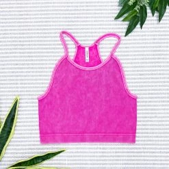 Iris & Rainbow Boutique #M561 VINTAGE WASHED RIBBED SEAMLESS CROPPED CAMI TOP