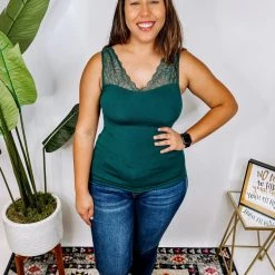 Iris & Rainbow Boutique #N362 Lily Lace Cami (Ever Green) New Arrivals